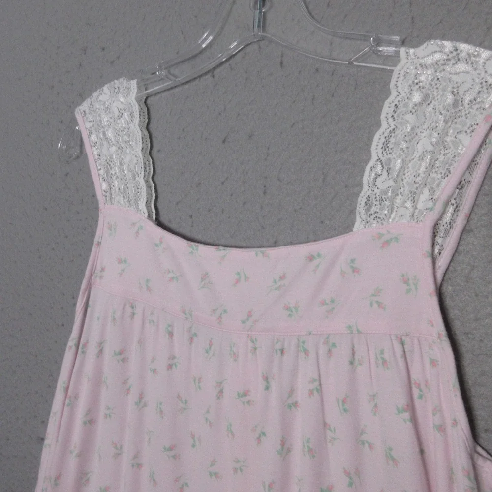Eileen West Nightgown Small Pink Floral Lace Trim Cottage Core Boho Coquette